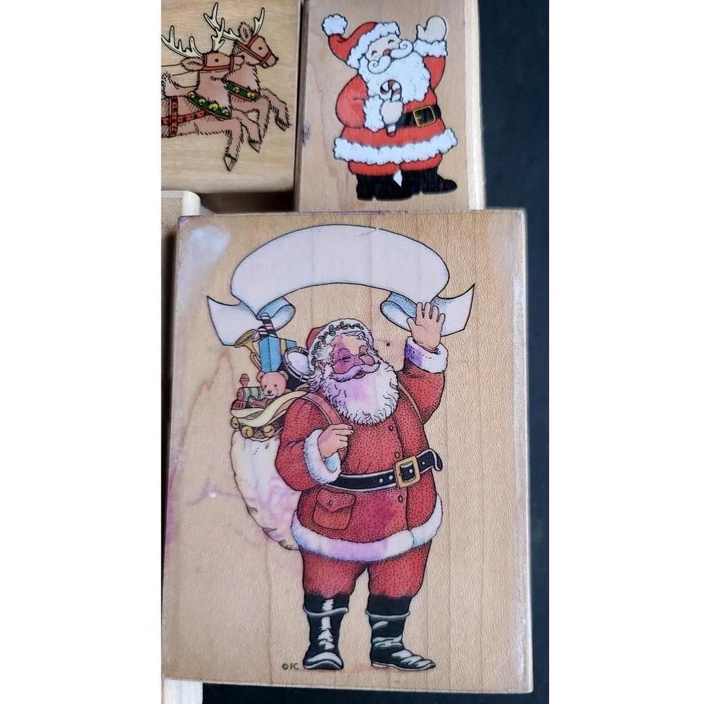 Christmas Wooden Rubber Stamps Lot of 8 for Crafts‎ or Scrapbooking